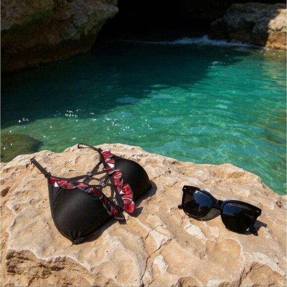 Devil’s Fashion Plaid Crisscross Bikini ✦ XL-2XL Skull Charms ✦ Ruffle Trim Set - Picture 9 of 12